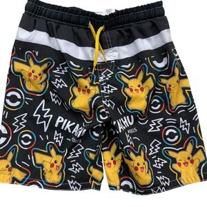 Pokemon Pikachu Swim Trunks Boys Size 8 Black Yellow Excellent Board Shorts